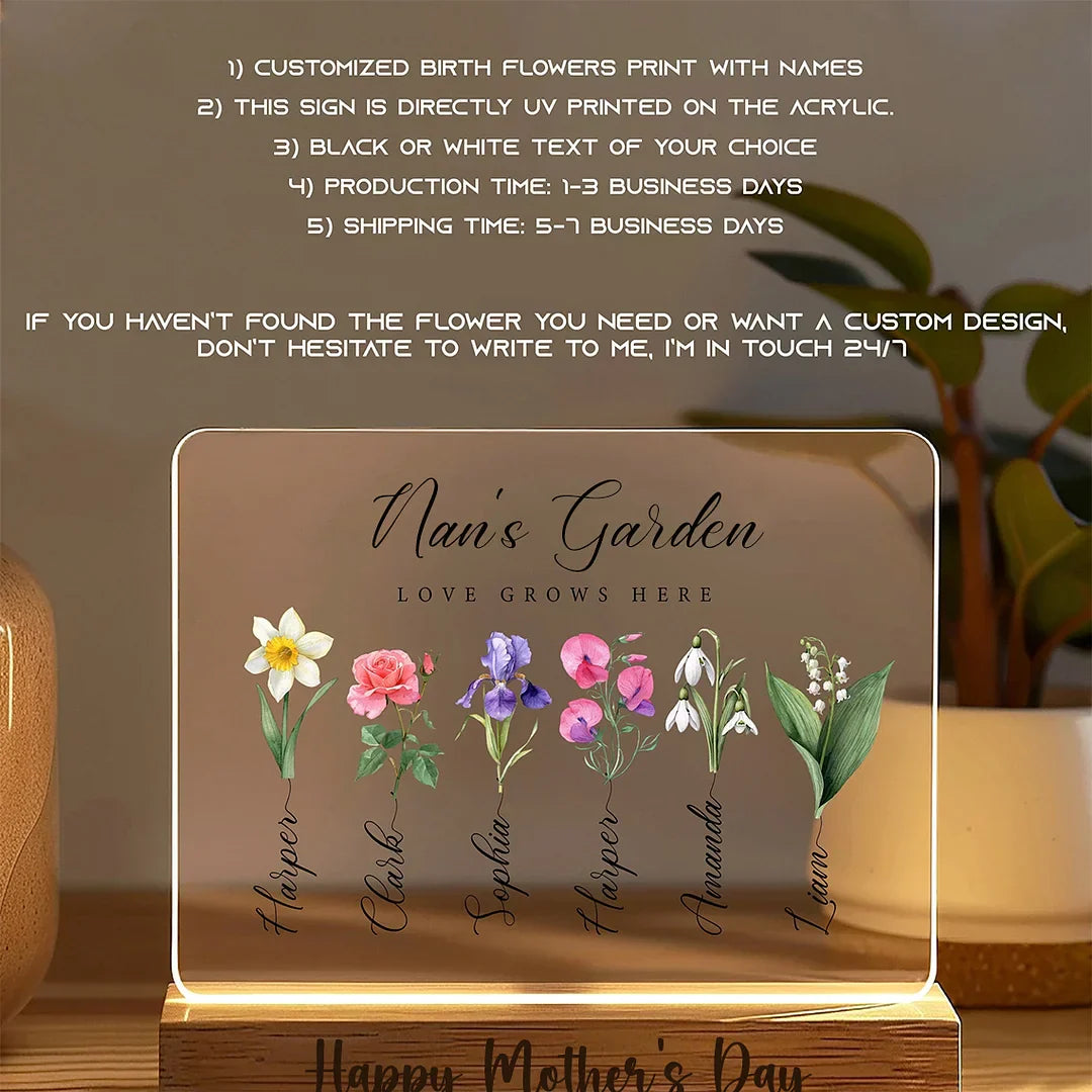 Mum’s Garden Birth Month Flower Personalized LED Night Light – Perfect Mother’s Day Gift for Mum & Grandma