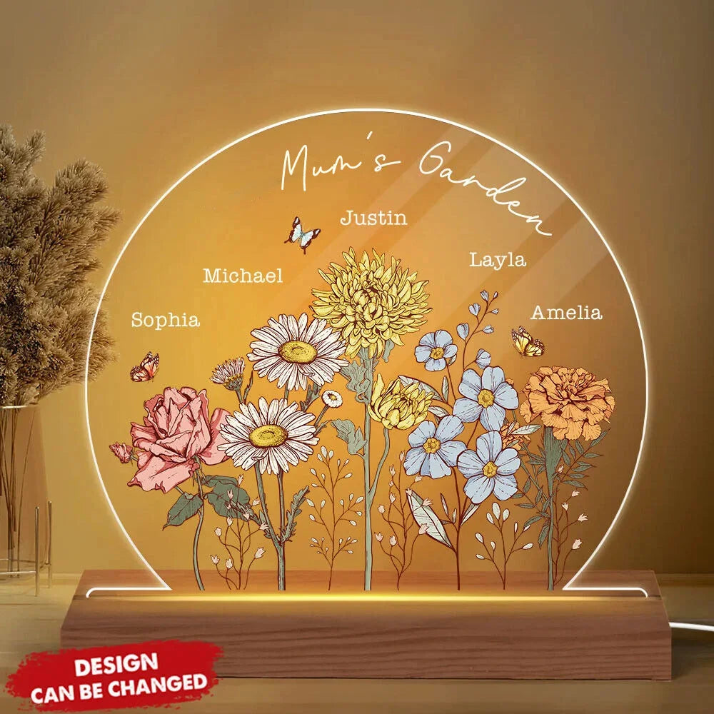 Custom Birth Month Flower LED Night Light, Mother's Day Gift for Grandma Mum
