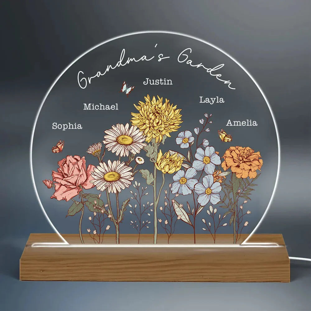 Custom Birth Month Flower LED Night Light, Mother's Day Gift for Grandma Mum