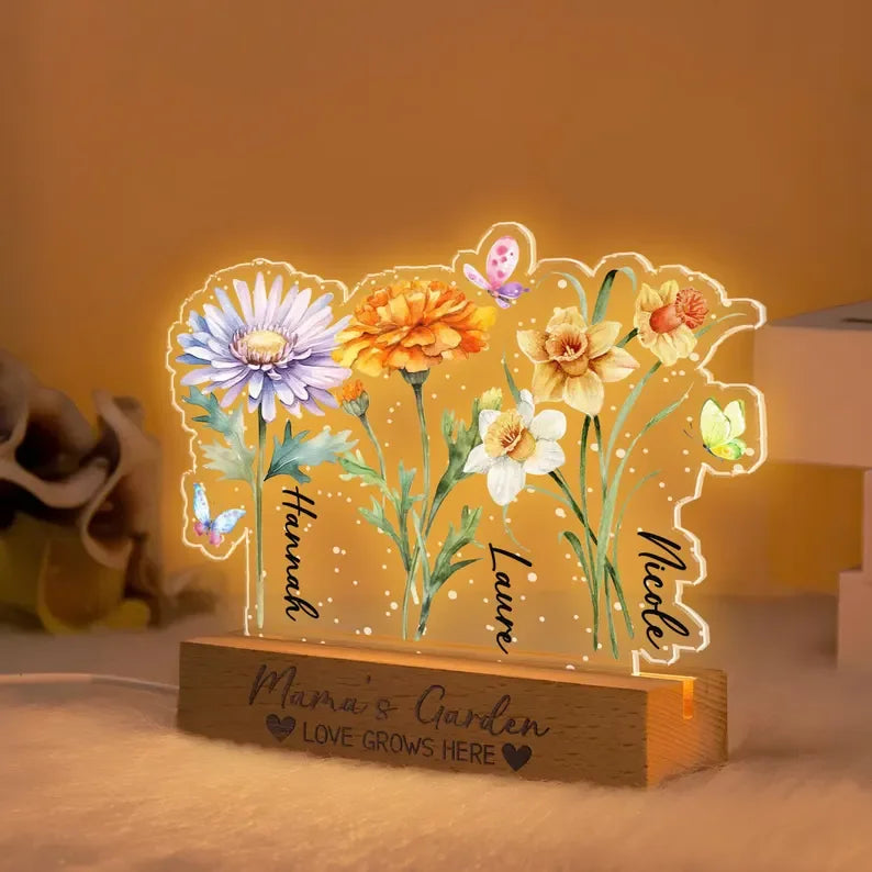 Customized Grandma's Garden LED Night Light, Birth Month Flower Family Led Light, Mama garden light, Mother's Day Gift