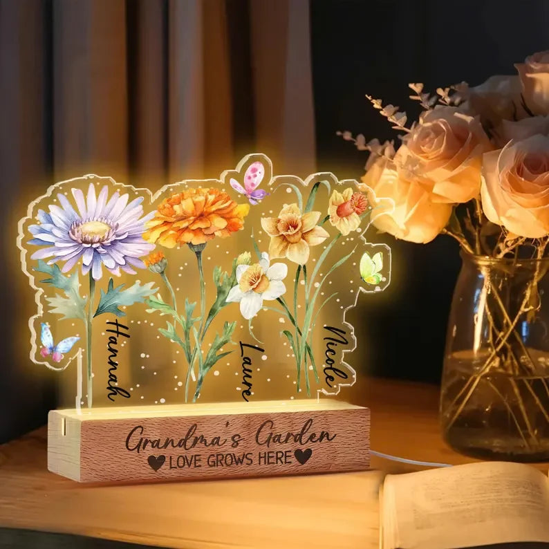 Customized Grandma's Garden LED Night Light, Birth Month Flower Family Led Light, Mama garden light, Mother's Day Gift