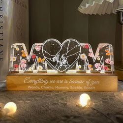 Mom Holds Kids Hands Everything We Are Is Because Of You - Personalized 3D LED Light Wooden Base - Gift For Mom, Mother's Day Gift