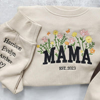 Personalized Sweatshirt Embroidered Colorful Flowers with Custom Names Perfect Gift for Mother's Day
