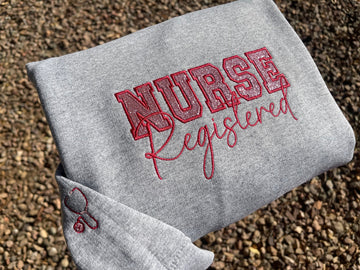 Custom Glitter Embroidered Nurse Sweatshirt | Gift for Mom