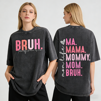 Vintage Wash “BRUH” Mom Graphic Tee – Retro Washed Cotton T-Shirt, Front & Back Print