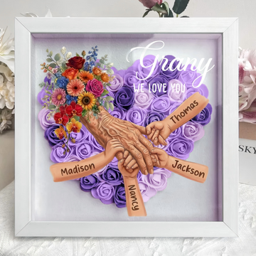 Personalized Grandma Hand Holding Shadow Box – Custom Names Rose Heart Frame for Nana | Mother’s Day Gift from Grandkids