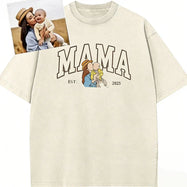 Personalized Vintage Washed Mama Kids Portrait Mothers Day Gift  Soft Fit Memory Shirt  Family Keepsake Tee