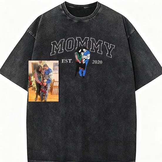 Personalized Vintage Washed Mama Kids Portrait Mothers Day Gift  Soft Fit Memory Shirt  Family Keepsake Tee
