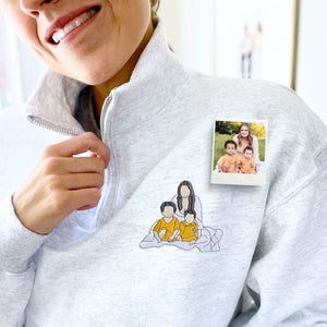 Custom Photo Embroidered Quarter Zip Sweatshirt | Personalized Gift for Mom & Grandma