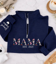 Embroidered Floral Mama Quarter Zip Sweatshirt with Names on Sleeve | Mother's Day Gift