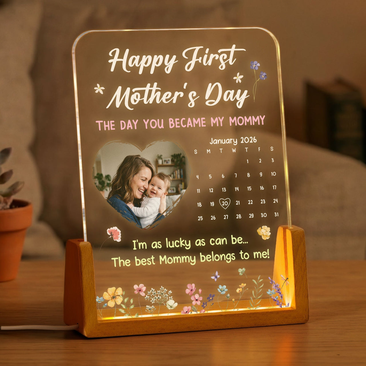 The Day You Became My Mommy, Daddy, Grandma, Papa - Custom Calendar - Personalized Night Light