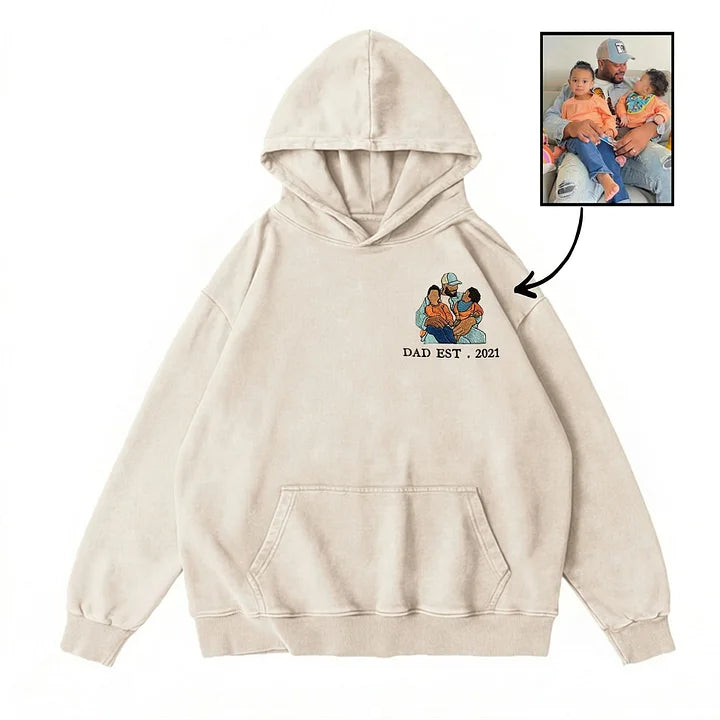 Custom Personalized Dad Portrait Embroidered Washed Sweatshirt, Hoodie & T-Shirt