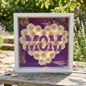 Custom Glitter MOM Nickname Flower Shadow Box With LED Light