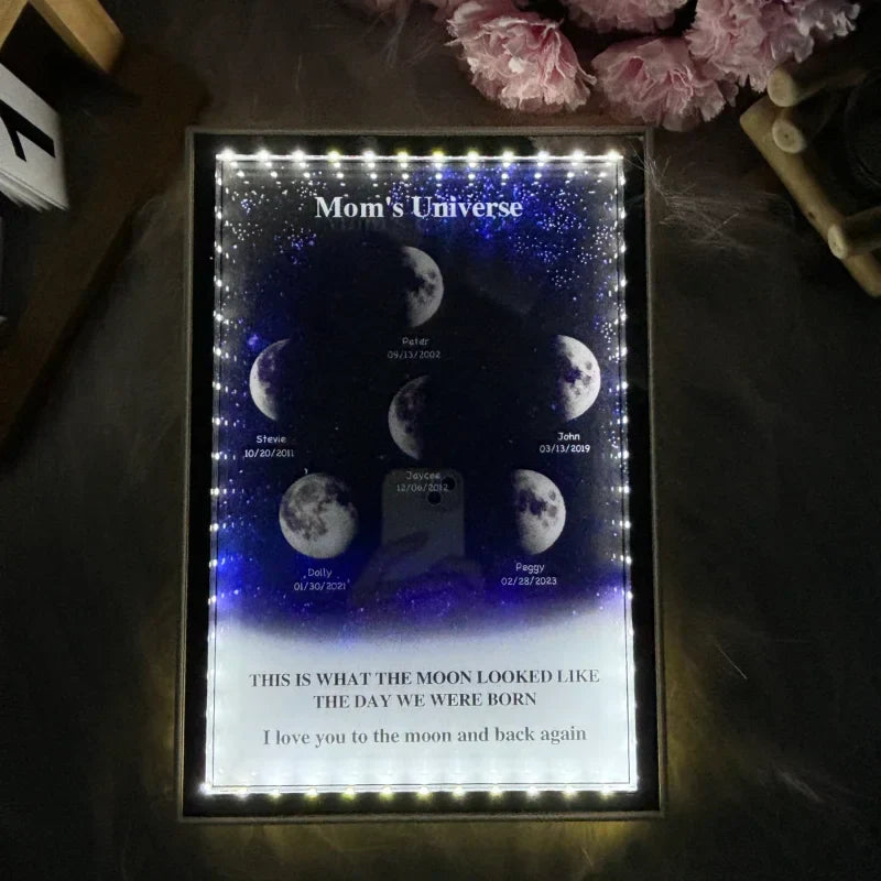 Mommy's Universe - Personalized Starry Moon Phase Mirror Light Box