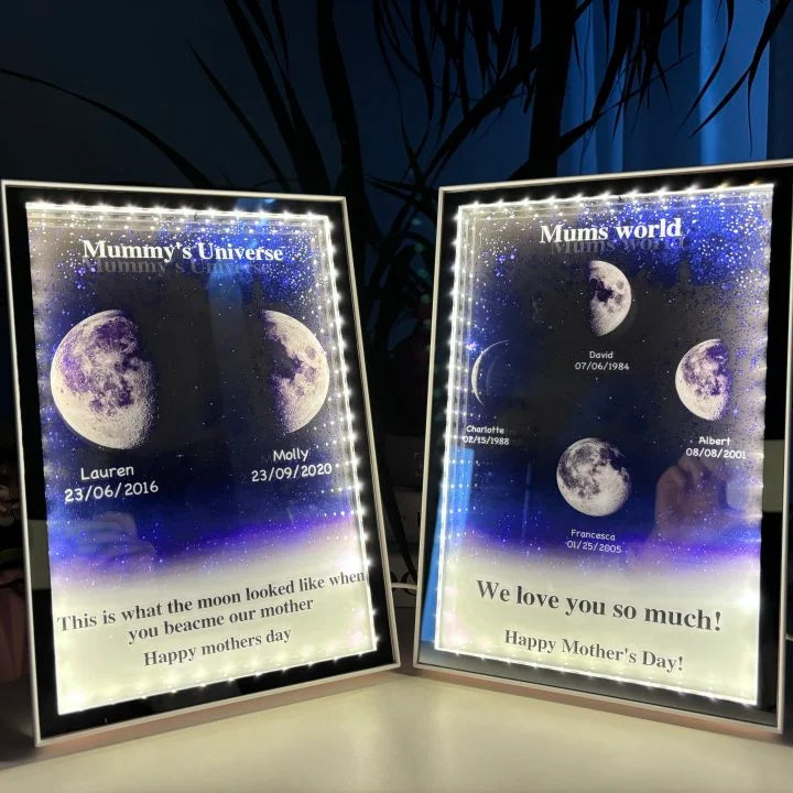 Mommy's Universe - Personalized Starry Moon Phase Mirror Light Box