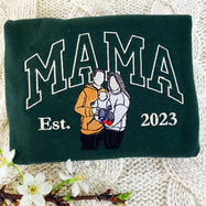 Custom Embroidered Sweatshirt with Mama and Kids Portrait | Mother's Day Gift
