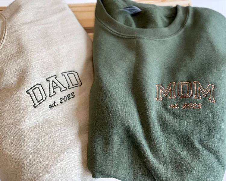 Custom Embroidered Mom & Dad Sweatshirt | Gift for Mom & Dad
