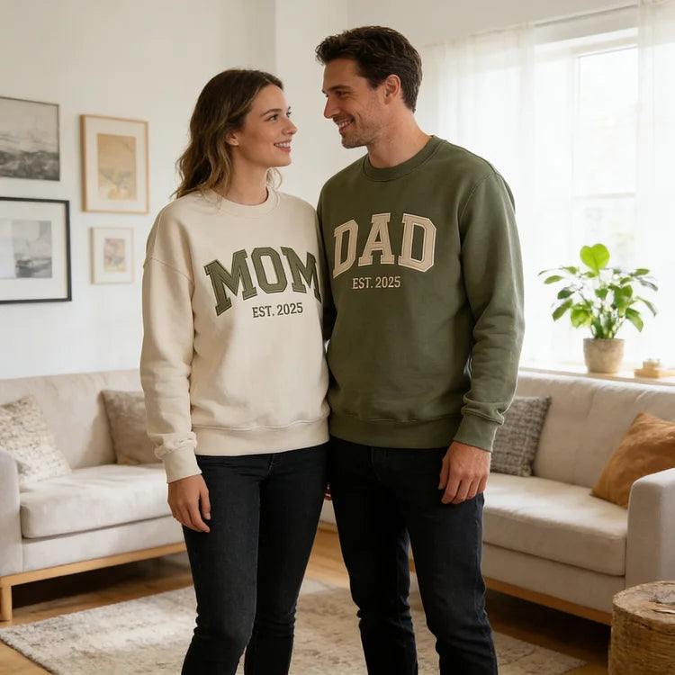 Custom Embroidered "Mom & Dad" Matching Sweatshirts –Cozy Gift for Parents
