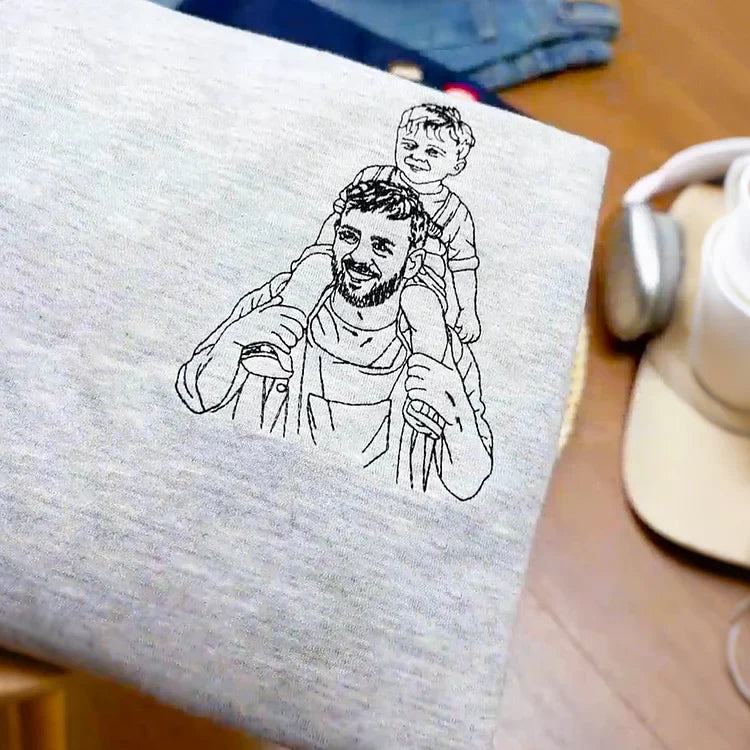 Custom Photo Portrait Embroidered Sweatshirt - Personalized Gift for Dad