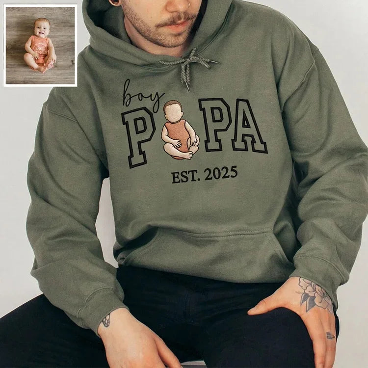 Custom Embroidered Boy Dad Portrait Sweatshirt with Baby Photo - Father's Day Gift