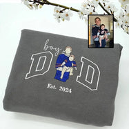 Custom Embroidered Boy Dad Portrait Sweatshirt with Baby Photo - Father's Day Gift