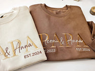 Custom Embroidered PAPA Est Sweatshirt with Kids' Names | Father's Day Gift