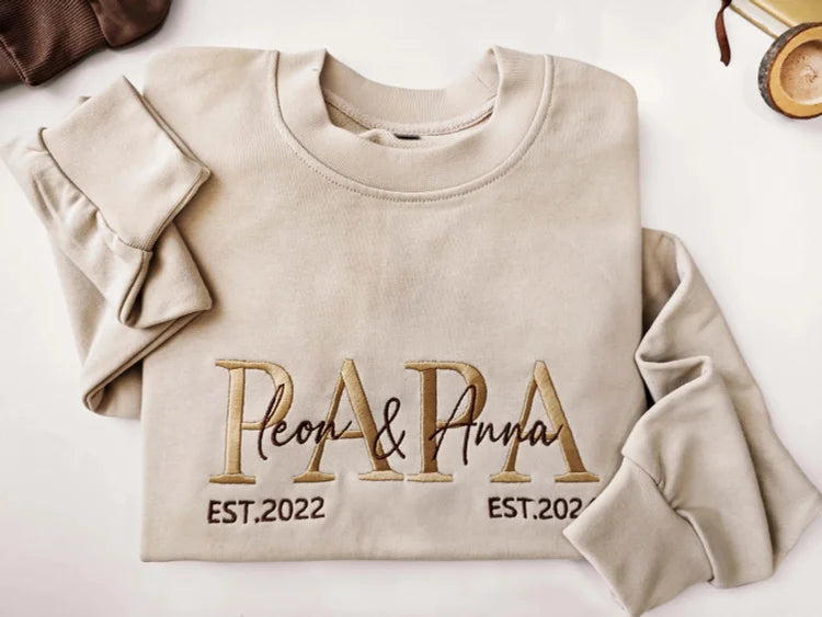 Custom Embroidered PAPA Est Sweatshirt with Kids' Names | Father's Day Gift