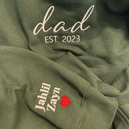 Custom Embroidered Dad Sweatshirt with Kid's Name on Sleeve | Father's Day Gift