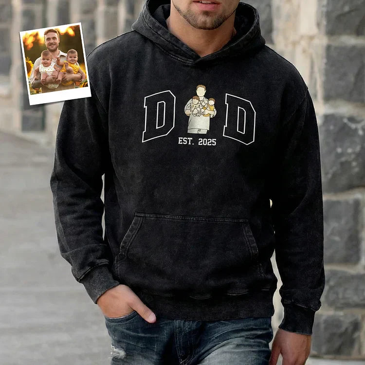 Custom Dad Portrait Embroidered Vintage Washed Sweatshirt | Father's Day Gift