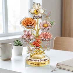 Personalized Mom's Garden Birth Month Diamond Flower Acrylic Block Plaque | Mother's Day Gift