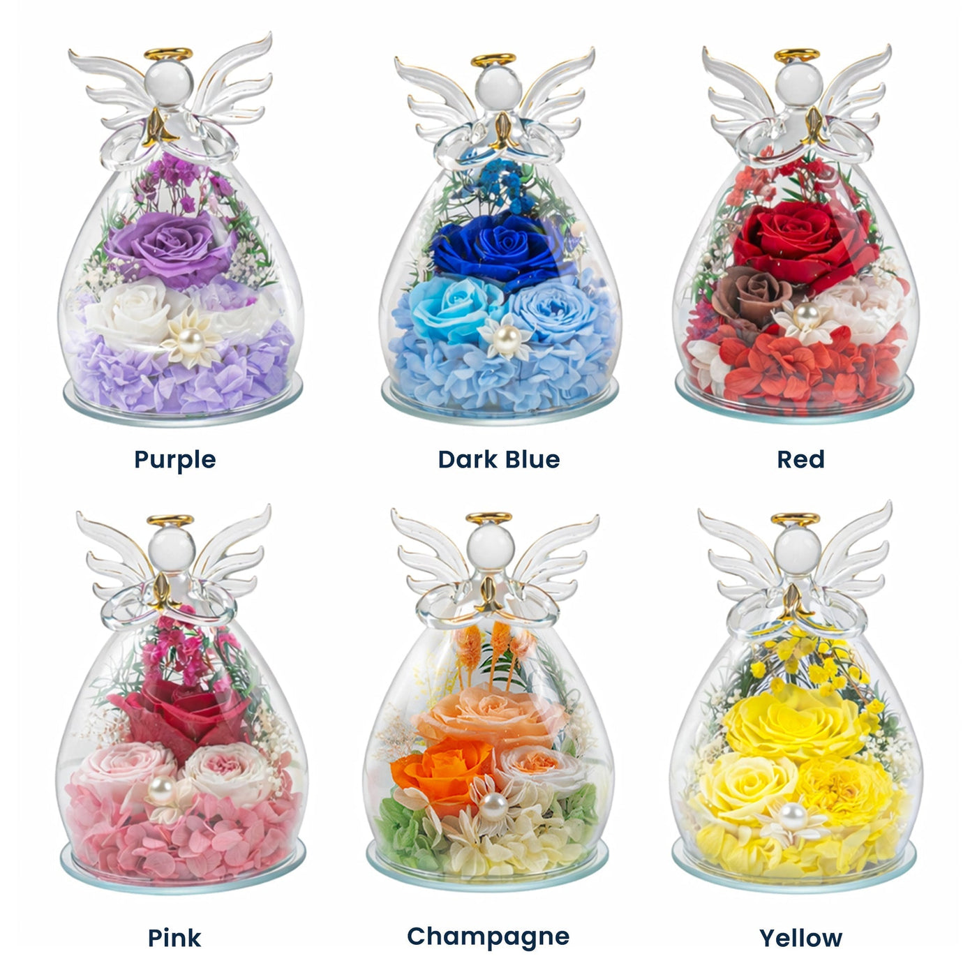 Mother’s Day Gifts, Personalized "Mom We Love You" Glass Angel Dome with Preserved Roses & LED Light – Eternal Love Gift