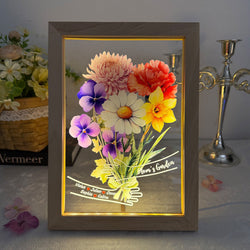 Custom Hug Birth Month Flower Bouquet with Names LED Night Light Frame | Mother's Day Gift