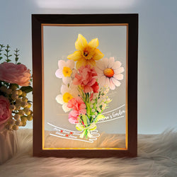 Custom Hug Birth Month Flower Bouquet with Names LED Night Light Frame | Mother's Day Gift