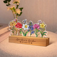 Personalized Grandma's Garden LED Night Light - Custom Birth Month Flowers & Names - Unique Gift for Mom, Nana & Grandma
