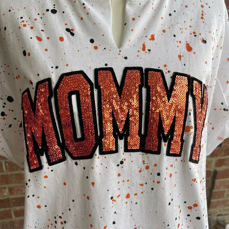 Custom Sequin & Velvet Mama Mom Sweatshirt - Personalized Splatter Paint Mother's Day Gift Shirt