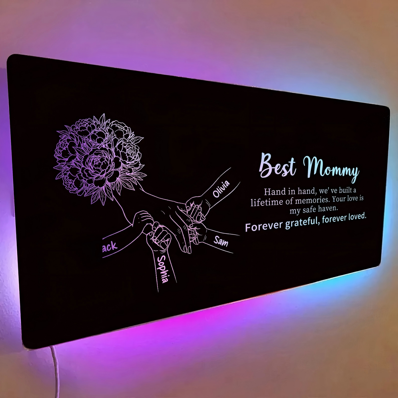 Custom Mom Holding Hands Mirror Light | Personalized Mother's Day Gift