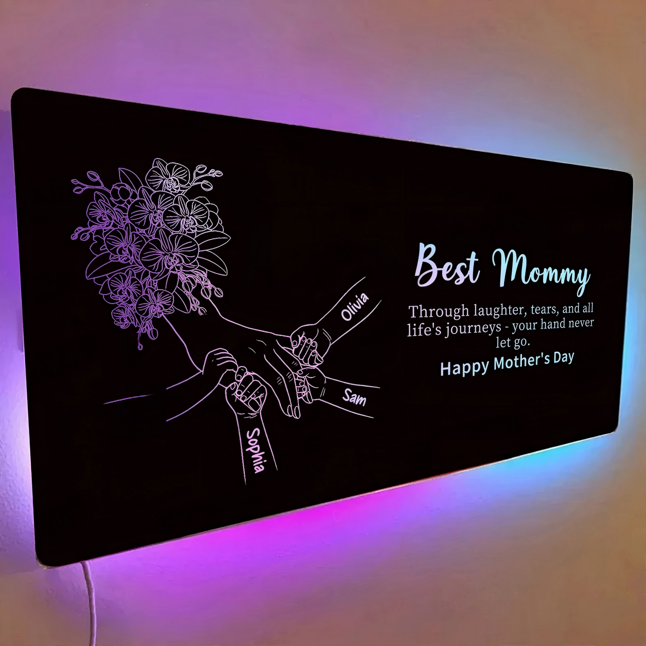Custom Mom Holding Hands Mirror Light | Personalized Mother's Day Gift
