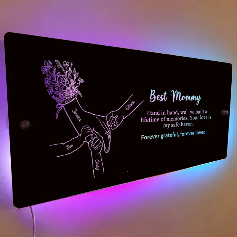 🤝Hand in Hand - Personalized Mom and Kids' Hands Mirror Light - Creative Mother's Day Gift