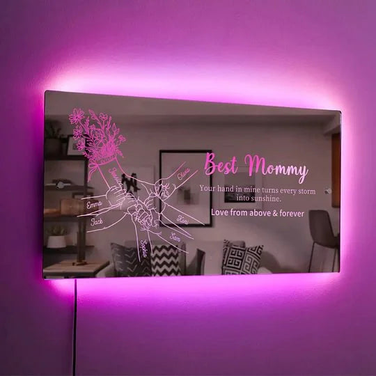 🤝Hand in Hand - Personalized Mom and Kids' Hands Mirror Light - Creative Mother's Day Gift