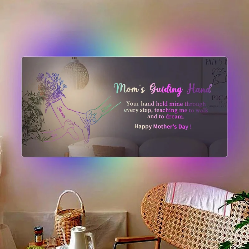 🤝Hand in Hand - Personalized Mom and Kids' Hands Mirror Light - Creative Mother's Day Gift