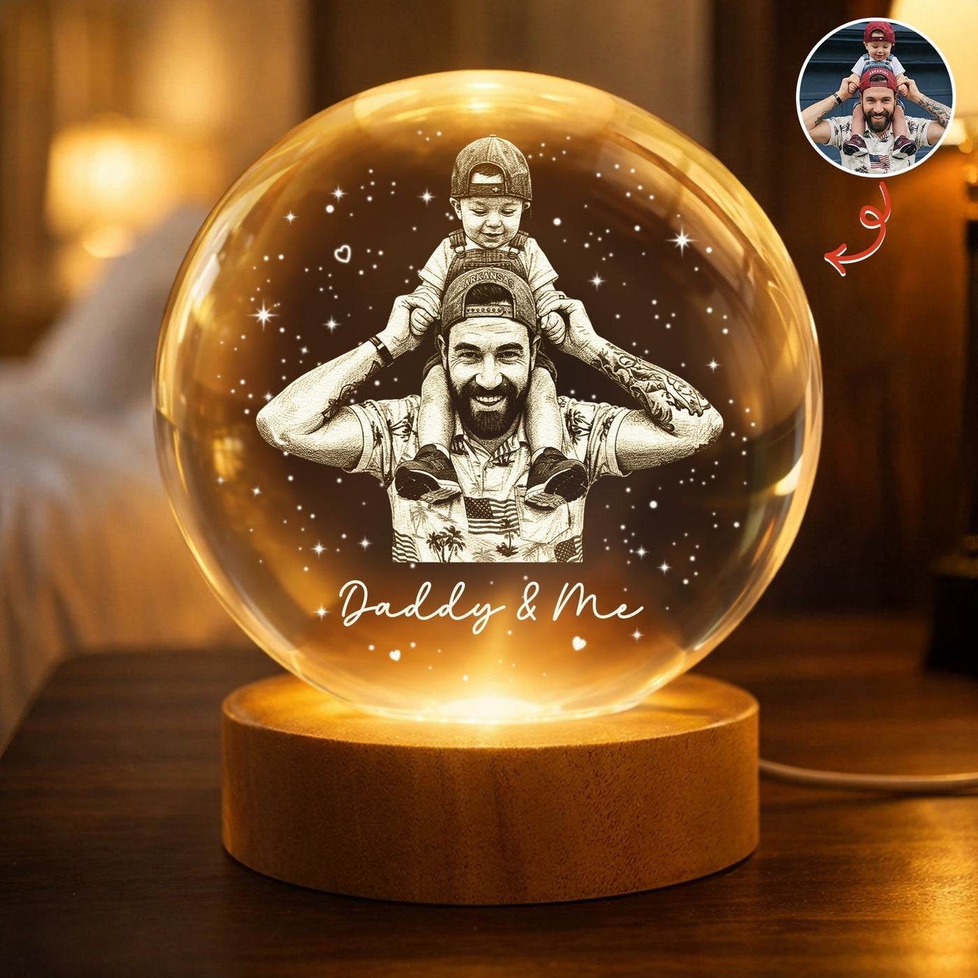 Personalized Crystal Ball Night Light - Custom Photo Gift for Dad, Father's Day Gift