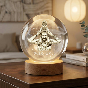 Personalized Crystal Ball Night Light - Custom Photo Gift for Dad, Father's Day Gift