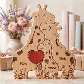 Wooden Giraffe Family Puzzle Mother's Day Gift For Mom, Mum, Wife - Personalized Puzzle