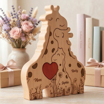 Wooden Giraffe Family Puzzle Mother's Day Gift For Mom, Mum, Wife - Personalized Puzzle