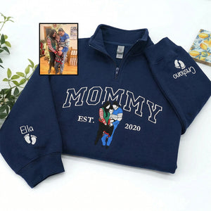Custom Mama Sweatshirt with Photo - Personalized Embroidered Quarter Zip Pullover | Mother's Day Gift
