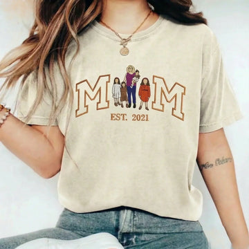Vintage Washed Custom Embroidered Mum & Kids Portrait Sweatshirt-Mother's Day Gift