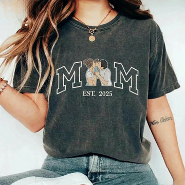 Vintage Washed Custom Embroidered Mum & Kids Portrait Sweatshirt-Mother's Day Gift