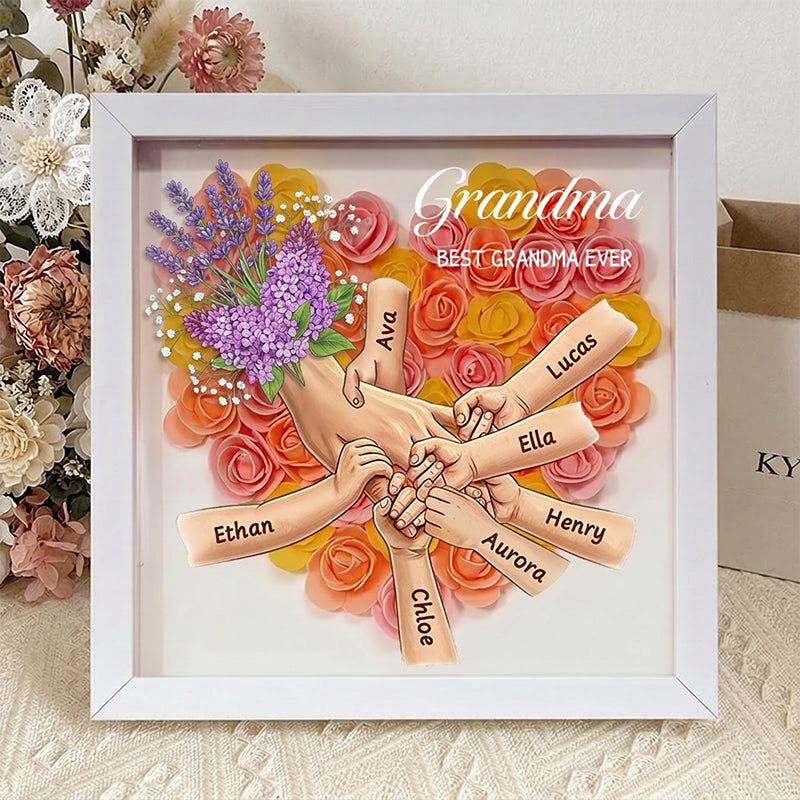 "Lavender"-Personalized Mom Holding Hands Flower Shadow Box-Mother's Day Remembrance Frame, In Loving Memory Gift