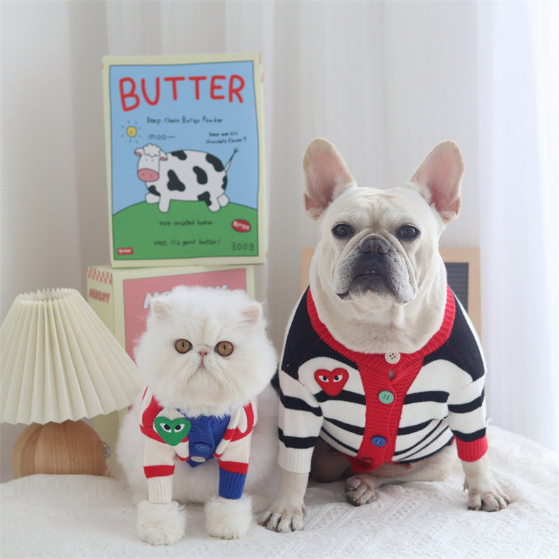 Frenchie Striped Heart Dog Cloth Sweater