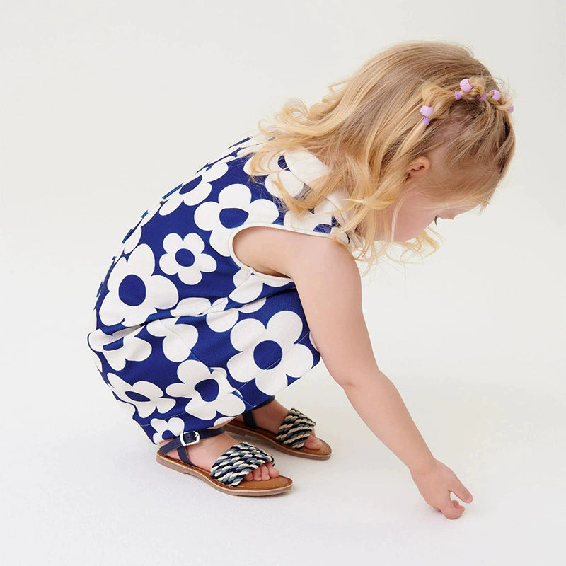 Blue Flower Power Groovy Shift Dress Easter Dress  for Little Girls
